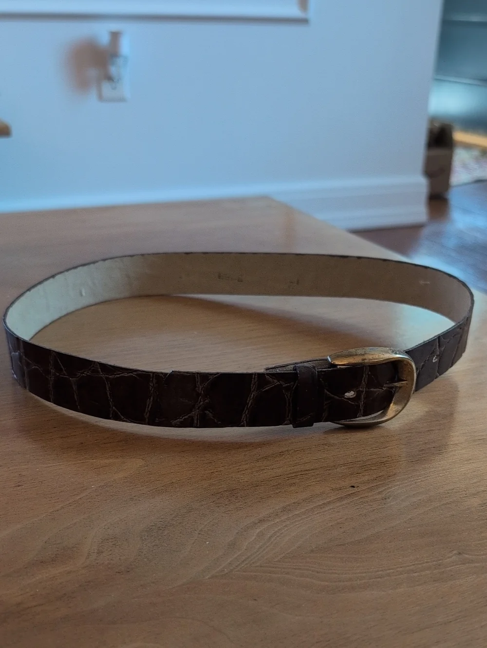 1970's Classic Dark Brown Crocodile-Embossed Leather Belt